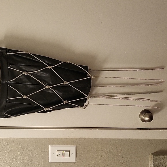 Akira Faux leather skirt long fishnet rimestone diamond on top size M - Picture 3 of 11